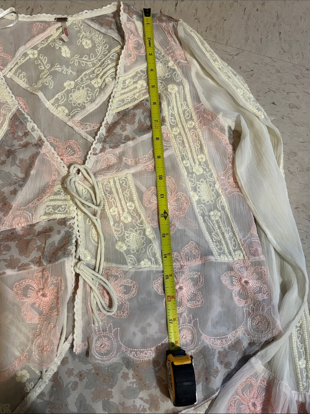 Free People Ivory Sheer Embroidered Lace Top - Picture 4 of 6